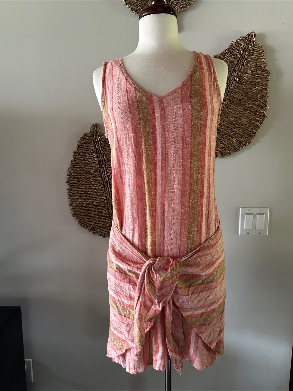 Striped Pink Tie-Front Sleeveless Dress